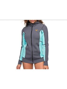 Roxy Syncro Neoprene Jacket Wetsuit Top Womens 6 Gray Teal Hooded Zip